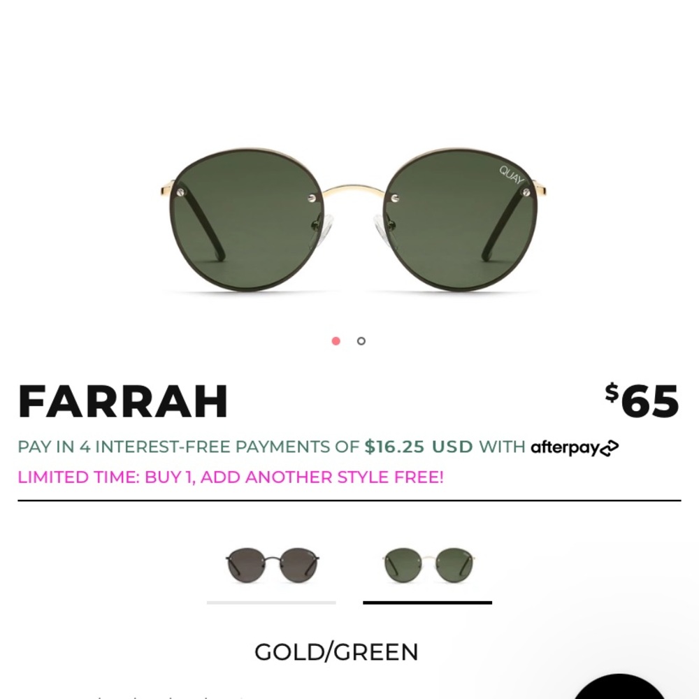 NWT Quay Farrah gold/green sunglasses